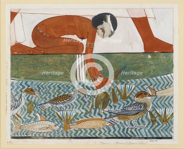 Copy of wall painting from private tomb 69 of Menna, Thebes (I,1, 134-139), 20th century. Artist: Anna (Nina) Macpherson Davies.
