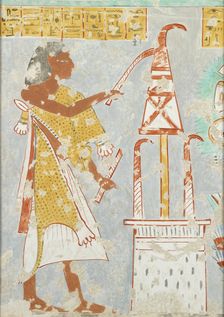 Copy of wall painting, private tomb 296 of Nefersekhemru, Thebes, blind harper, 20th century. Artist: Anna (Nina) Macpherson Davies