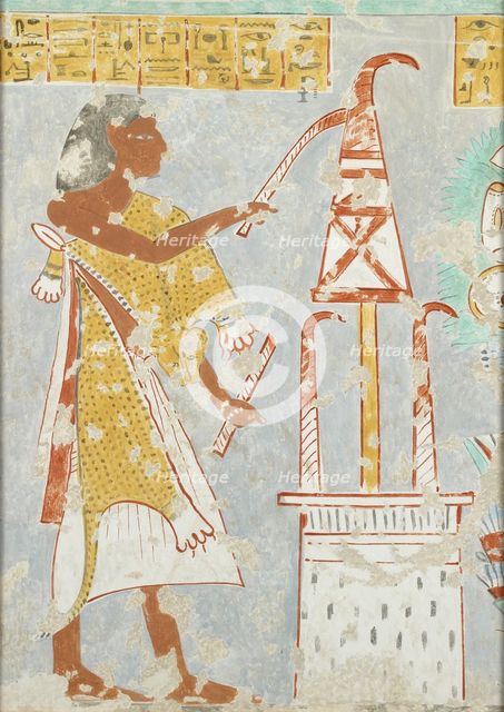 Copy of wall painting, private tomb 296 of Nefersekhemru, Thebes, blind harper, 20th century. Artist: Anna (Nina) Macpherson Davies.