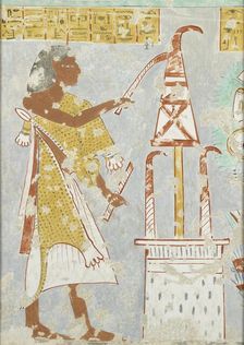 Copy of wall painting, private tomb 296 of Nefersekhemru, Thebes, blind harper, 20th century. Artist: Anna (Nina) Macpherson Davies