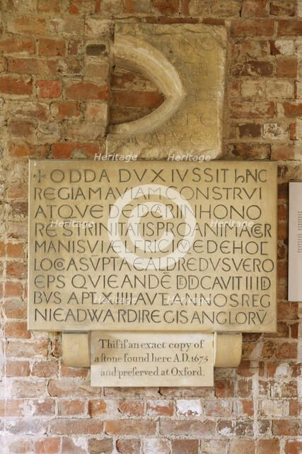 Copy of an inscribed stone in Odda's Chapel, Deerhurst, Gloucestershire, 2010. 