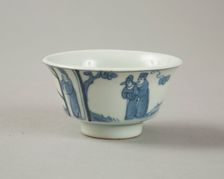 Copy of late Ming blue and white cup with figures in landscape, 20th century. Creator: Unknown
