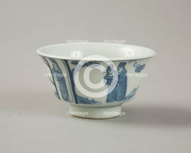 Copy of late Ming blue and white cup with figures in landscape, 20th century. Creator: Unknown.