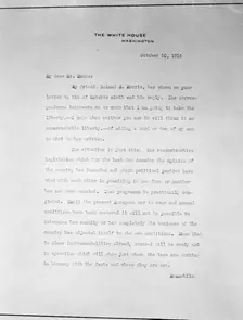 Copy of Letter On White House Stationery, October 20, 1914. Creator: Harris & Ewing