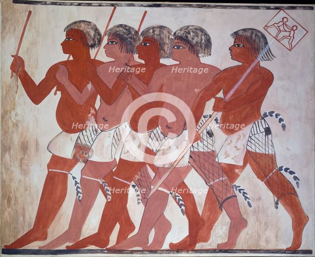 Copy of painting from private tomb 74 of Thenuny, Thebes (I, 1, 144-146), 20th century. Artist: Anna (Nina) Macpherson Davies.