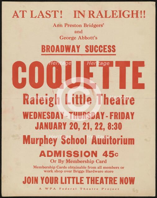 Coquette, Raleigh, NC, 1937. Creator: Unknown.