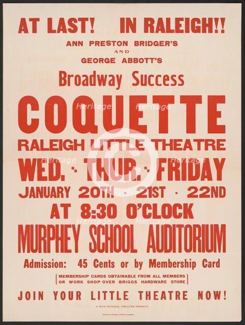 Coquette, Raleigh, NC, 1937. Creator: Unknown.
