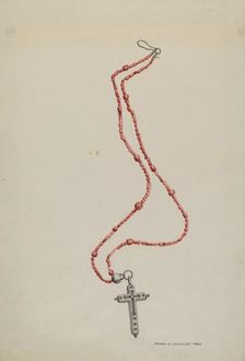 Coral Beads and Crucifix, c. 1937. Creator: Majel G. Claflin