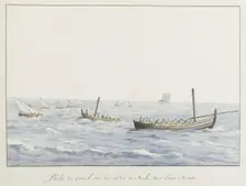 Coral fishermen off the coast of Sicily at Terranova, 1778. Creator: Louis Ducros
