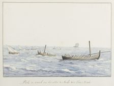 Coral fishermen off the coast of Sicily at Terranova, 1778. Creator: Louis Ducros