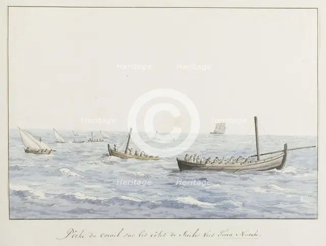 Coral fishermen off the coast of Sicily at Terranova, 1778. Creator: Louis Ducros.