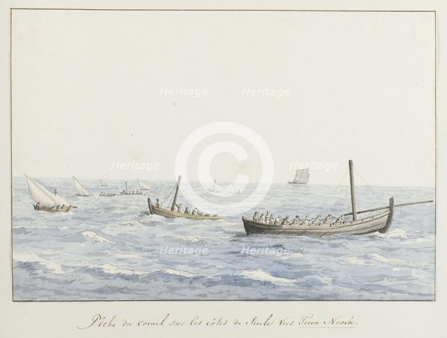 Coral fishermen off the coast of Sicily at Terranova, 1778. Creator: Louis Ducros.