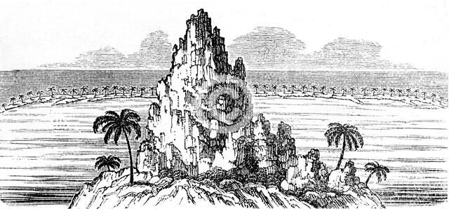 Coral island and circling coral reef creating a lagoon. Artist: Unknown