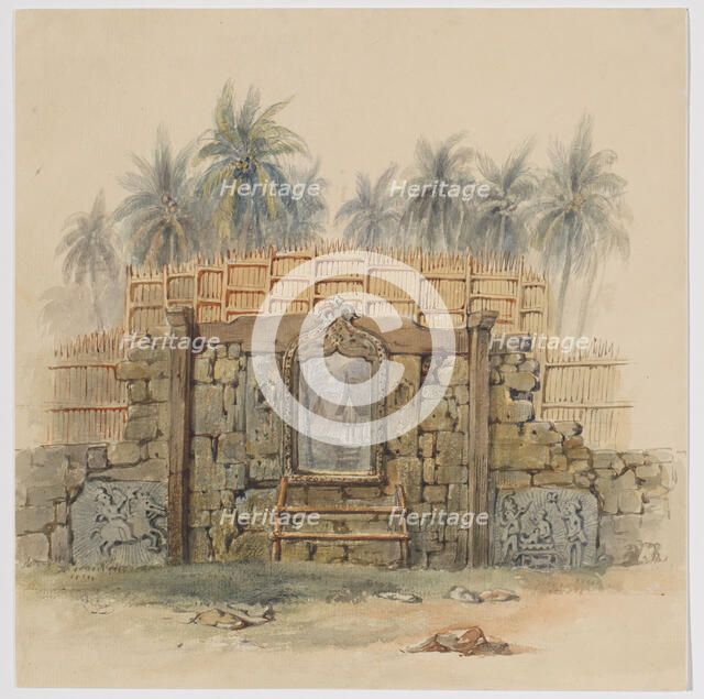 Coral stone wall with framed opening to Dula (Dullah) village, Dullah Island, Kai Islands..., 1824. Creator: Adrianus Johannes Bik.