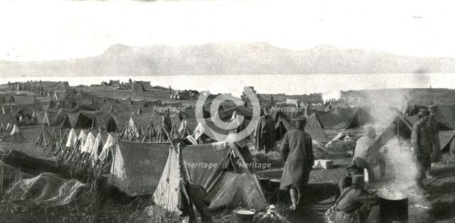 ''Corfou, Base Serbe; Un camp serbe devant Corfou, sur l'ilot de Vido', 1916 (1924) Creator: Unknown.