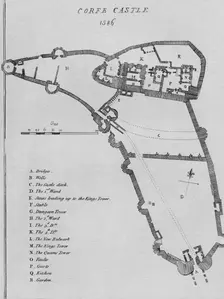 Corfe Castle 1586. Artist: Ralph Treswell