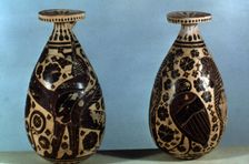 Corinthian vases decorated with black figures of animals, fantastic creatures and floral motifs