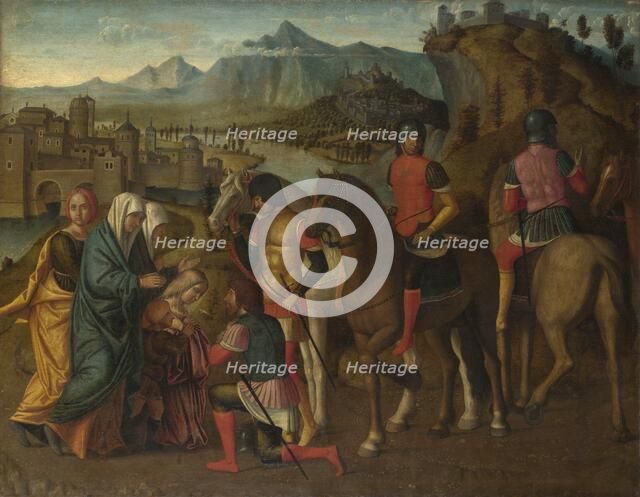 Coriolanus persuaded by his Family to spare Rome, c. 1500. Artist: Michele da Verona (1470-1536/44)