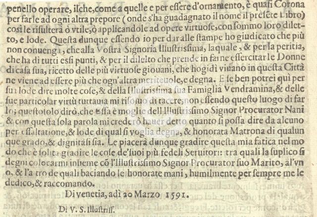 Corona delle Nobili et Virtuose Donne: Libro I-IV, page 2 (verso), 1601. Creator: Unknown.