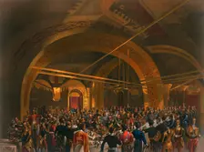 Coronation banquet for the envoys in the Golden Hall of the Great Kremlin Palace, Moscow, 1856. Artist: Mihály Zichy