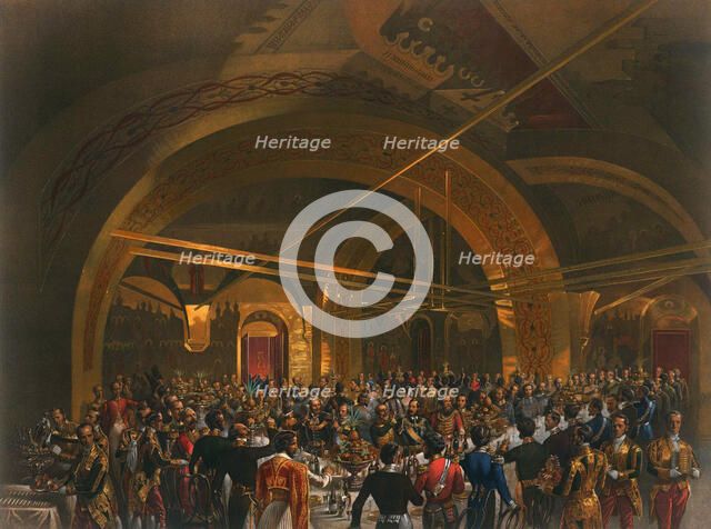 Coronation banquet for the envoys in the Golden Hall of the Great Kremlin Palace, Moscow, 1856. Artist: Mihály Zichy