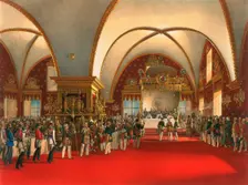 Coronation banquet in the hall of the Palace of the Facets in the Moscow Kremlin, 1856. Artist: Georg Wilhelm Timm