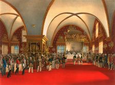 Coronation banquet in the hall of the Palace of the Facets in the Moscow Kremlin, 1856. Artist: Georg Wilhelm Timm