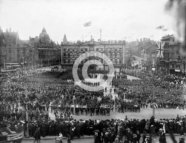 Coronation celebrations for King George V, Market Place, Nottingham, Nottinghamshire, 1911. Artist: Henson & Co