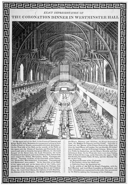 Coronation dinner held for George IV, Westminster Hall, London, 1821.                                Artist: Anon