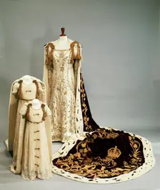 Coronation dresses and robes worn by the Queen Mother and Princesses Elizabeth and Margaret, 1937. Creator: Madame Handley-Seymour