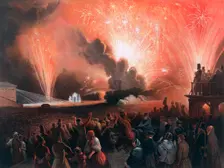 Coronation fireworks in Moscow, 1856. Artist: Pharamond Blanchard