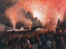 Coronation fireworks in Moscow, 1856. Artist: Pharamond Blanchard
