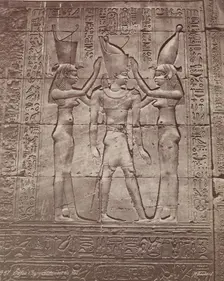 Coronation of the King: Bas-relief in the Temple of Edfu, late 19th century. Creator: Henri Bechard