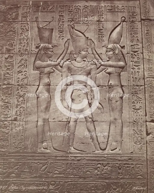 Coronation of the King: Bas-relief in the Temple of Edfu, late 19th century. Creator: Henri Bechard.