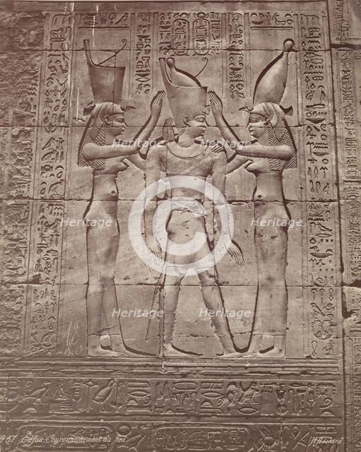 Coronation of the King: Bas-relief in the Temple of Edfu, late 19th century. Creator: Henri Bechard.