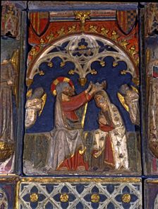 Coronation of the Virgin detail of the Altarpiece of the Virgin of the Ascension polichromed…