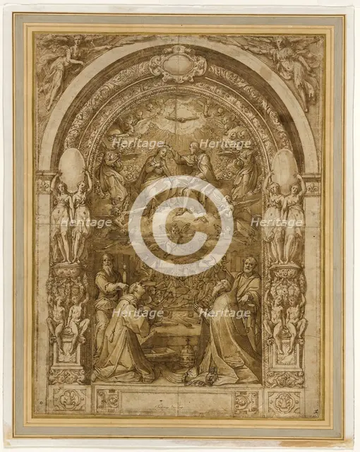 Coronation of the Virgin, with the Martyrdom of Saint Lawrence, c.1570. Creator: Federico Zuccaro.