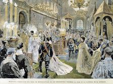 Coronation of Tsar Nicholas II at the Cathedral of the Assumption of Moscow in 1894, engraving f…