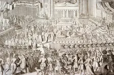 Coronation of William III and Mary II in Westminster Abbey, London, 1689. Artist: Anon