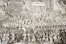 Coronation of William III and Mary II in Westminster Abbey, London, 1689. Artist: Anon