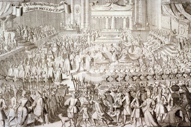 Coronation of William III and Mary II in Westminster Abbey, London, 1689. Artist: Anon