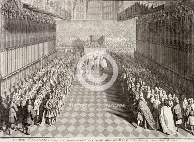 Coronation of William III in Westminster Abbey, London, 1689, (c1689). Artist: John Pine
