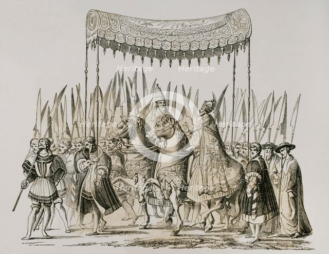 Coronation of Charles V, (1500-1558) as Holy Roman Emperor, (1519-1556)...in 1530, (1878). Creator: Unknown.