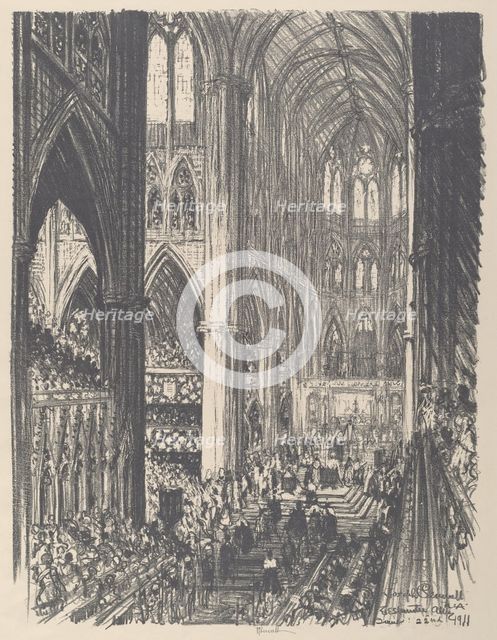 Coronation of King George V and Queen Mary in Westminster Abbey, 1911. Creator: Joseph Pennell.
