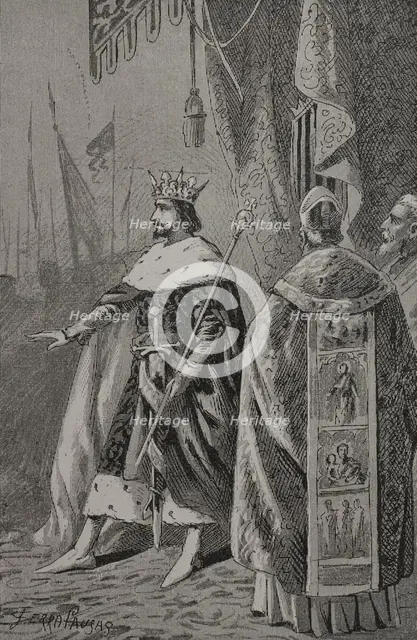Coronation of Pedro III of Aragon (1240-1285) in Saragossa in November 1276 (1890). Creator: Joan Serra y Pausas.
