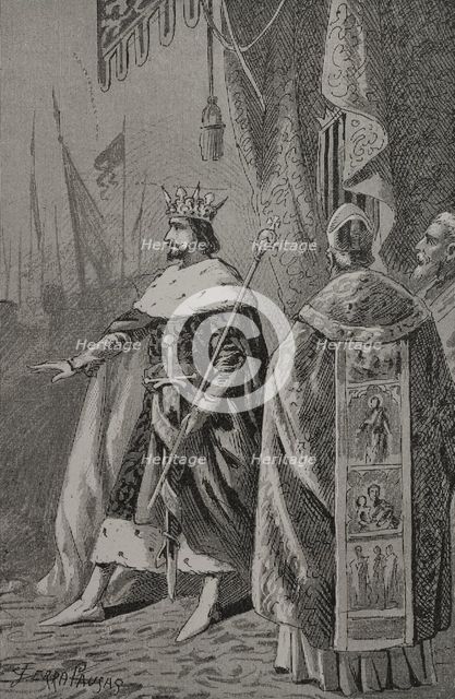 Coronation of Pedro III of Aragon (1240-1285) in Saragossa in November 1276 (1890). Creator: Joan Serra y Pausas.