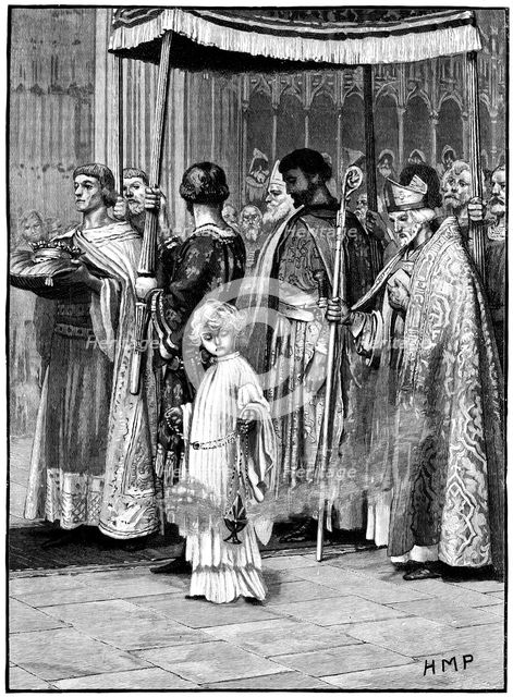 Coronation of Richard I in Westminster Abbey 1189, (c1880). Artist: Unknown