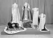 Coronation robes of Queen Victoria, Elizabeth & Princesses Elizabeth and Margaret. Creator: Unknown