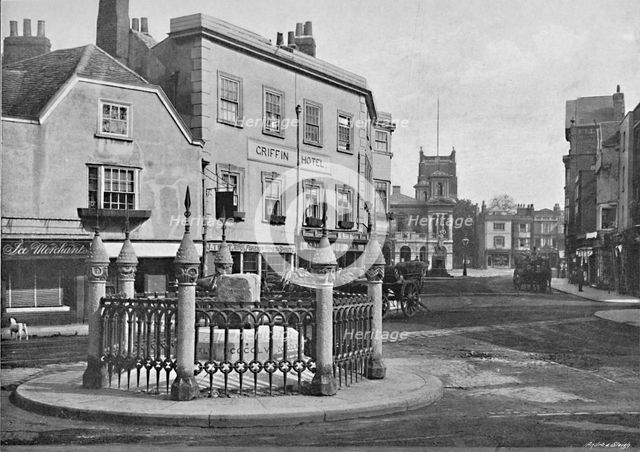 'Coronation Stone and Market-Place, Kingston-on-Thames', c1896. Artist: Frith & Co.