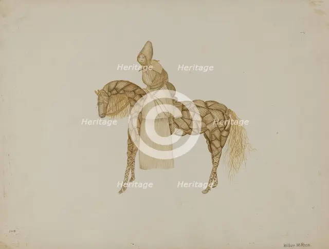 Corn Husk Doll on Horse, 1935/1942. Creator: Wilbur M Rice.